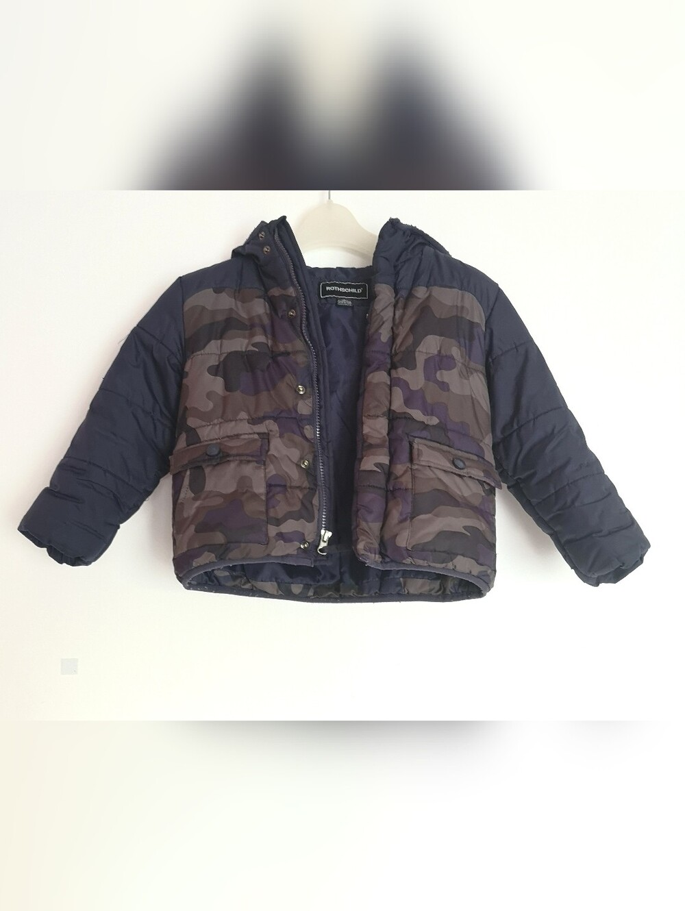 Rothschild kids camo puffer jacket with cozy hood